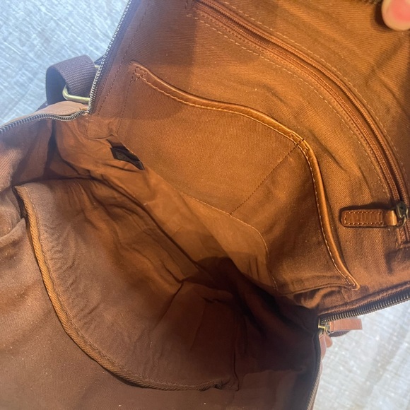 Medium Brown Leather Backpack with Woven Details - Picture 3 of 5